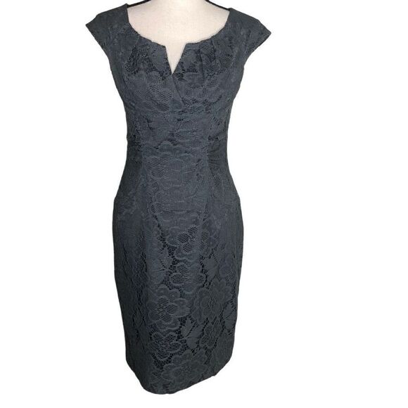 Adrianna Papell Gray Lace Sheath Dress - Picture 1 of 15